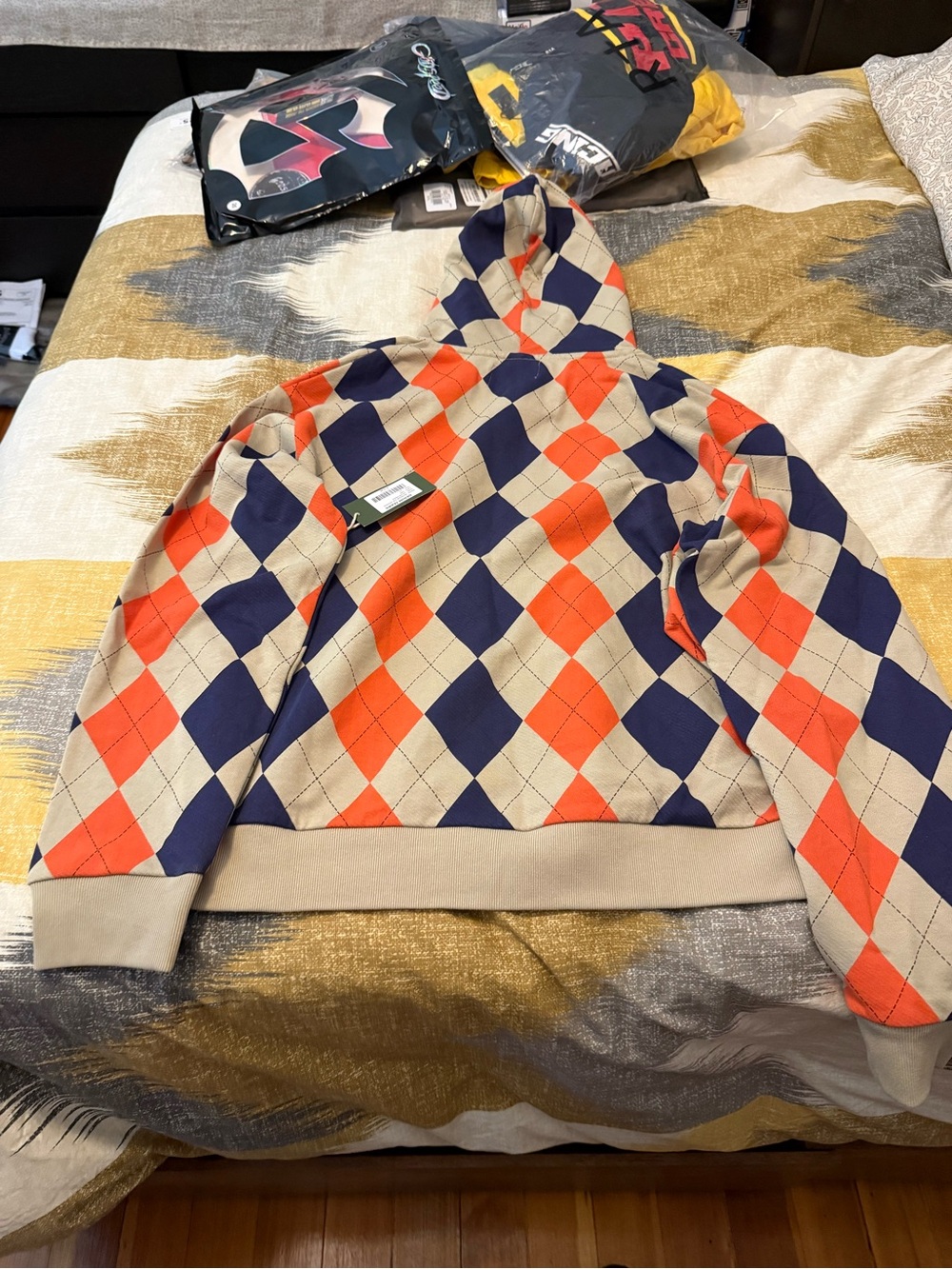 Denim Tears Intarsia Men’s Zip Up Hoodie Beige, Orange & Blue Size XL - Picture 4 of 4
